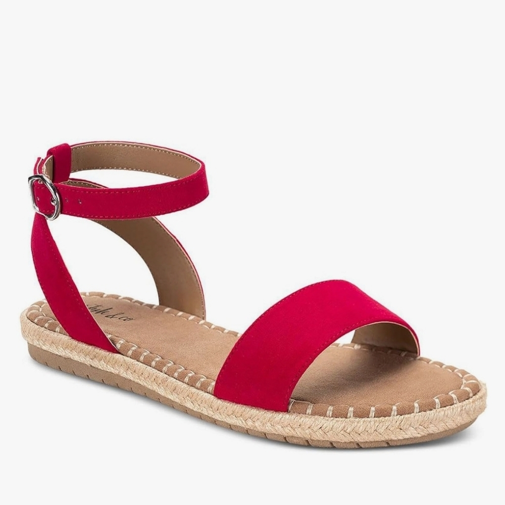 Espadrille Flat Sandals Red Womens Size 9 NEW